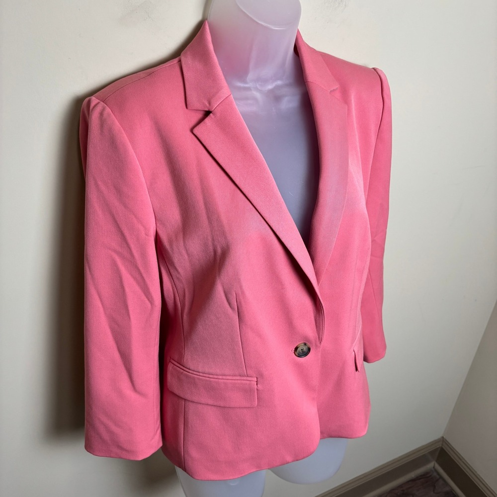 Ann Taylor Pink Long Sleeve One Button Padded Shoulders Blazer Jacket Womens 6 - Picture 5 of 7
